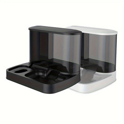 Modern Elevated Pet Feeding Station with Transparent Food Storage Dual Bowl Dog and Cat Feeder
