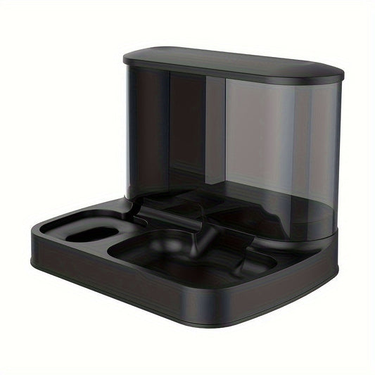 Modern Elevated Pet Feeding Station with Transparent Food Storage Dual Bowl Dog and Cat Feeder