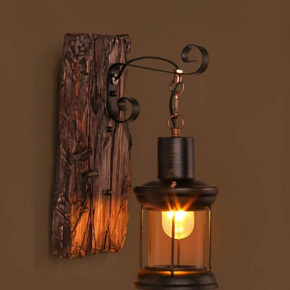Modern Glass Cylinder Wall Light with Wooden Base Decorative LED Wall Lamp