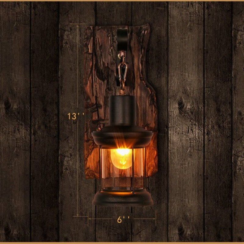 Modern Glass Cylinder Wall Light with Wooden Base Decorative LED Wall Lamp
