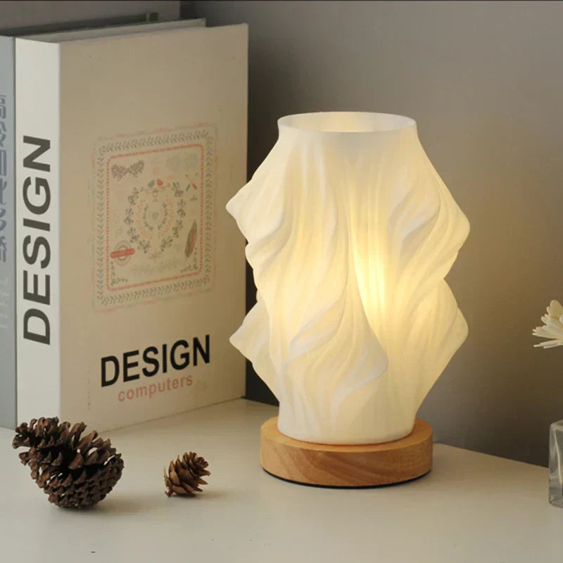 Modern Wavy Shade LED Table Lamp with Touch Dimming and USB Charging Port for Bedroom Desk