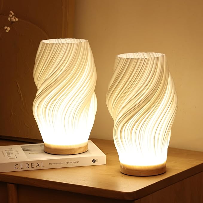Modern Wavy Shade LED Table Lamp with Touch Dimming and USB Charging Port for Bedroom Desk