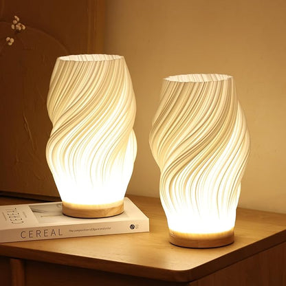 Modern Wavy Shade LED Table Lamp with Touch Dimming and USB Charging Port for Bedroom Desk