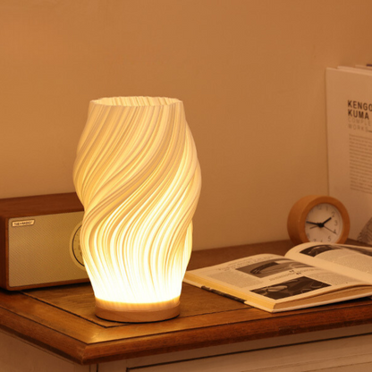 Modern Wavy Shade LED Table Lamp with Touch Dimming and USB Charging Port for Bedroom Desk
