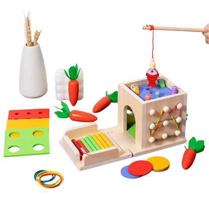 Montessori Toddler Activity Toy Set with Carrot Harvest Game Coin Box Ball Drop and Shape Sorter