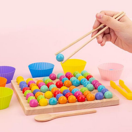 Montessori Wooden Bead Sorting Puzzle for Toddlers Color Matching Learning Toy with Fine Motor Skills Development