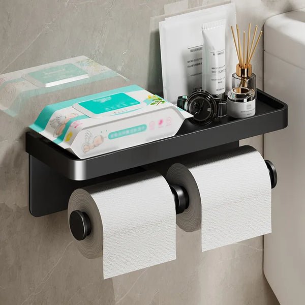 Multifunctional Toilet Paper Holder Bathroom Organizer Wall Mount Storage Shelf