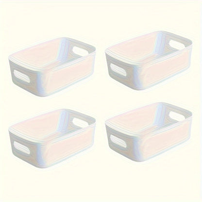 Multipurpose Storage Organizer Bins with Handles Set of 4 Plastic Home Organization Boxes