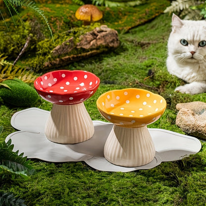 Mushroom Shape Cat Food Bowl Elevated Pet Feeding Dish Decorative Cat Feeding Bowl