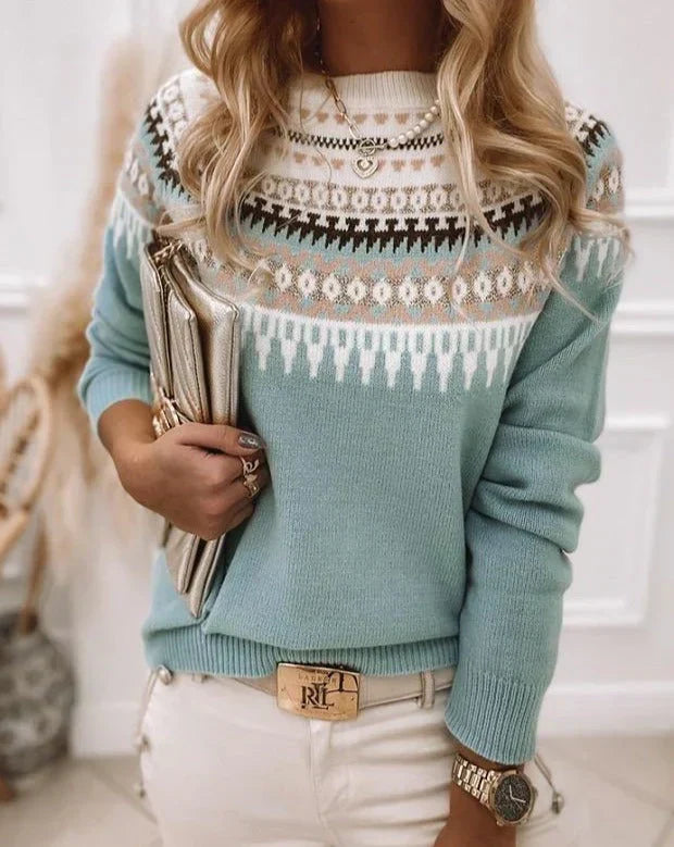 Nordic Pattern Vintage Knit Sweater Women's Warm Winter Pullover