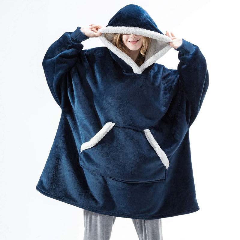 Oversized Hoodie Blanket Long Sleeve Warm Plush With Pockets