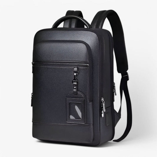 PU Leather Laptop Backpack USB Charging Travel Work Daily Carry 15.6 Inch Black