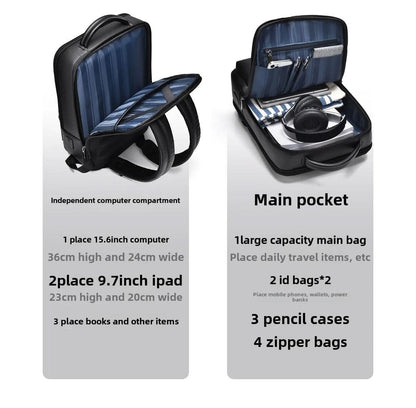 PU Leather Laptop Backpack USB Charging Travel Work Daily Carry 15.6 Inch Black