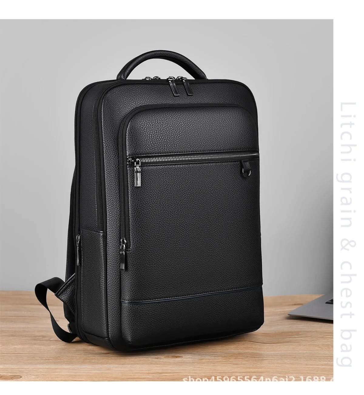 PU Leather Laptop Backpack USB Charging Travel Work Daily Carry 15.6 Inch Black