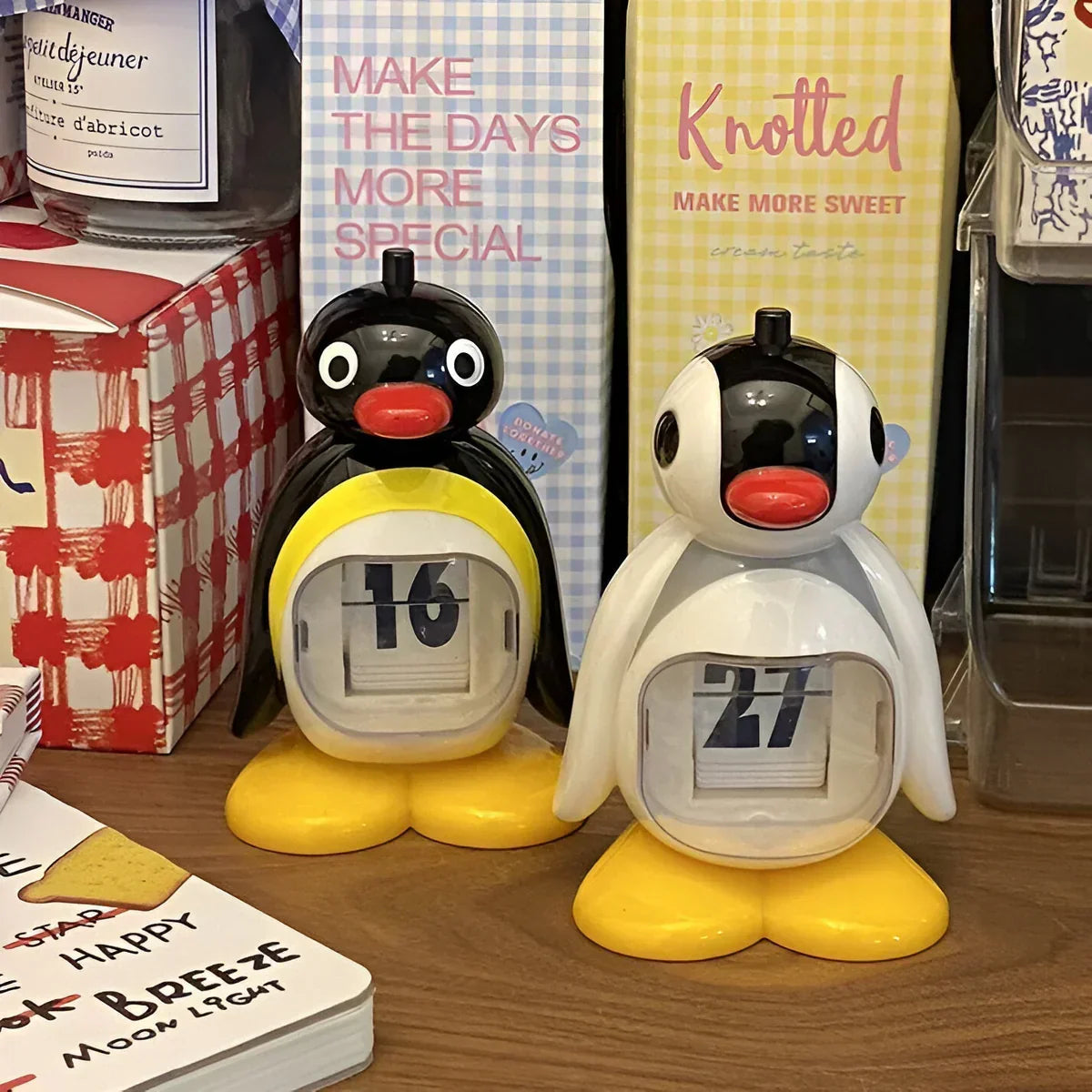 Penguin Perpetual Desk Calendar Flip Date Block Cute Office Home Decor