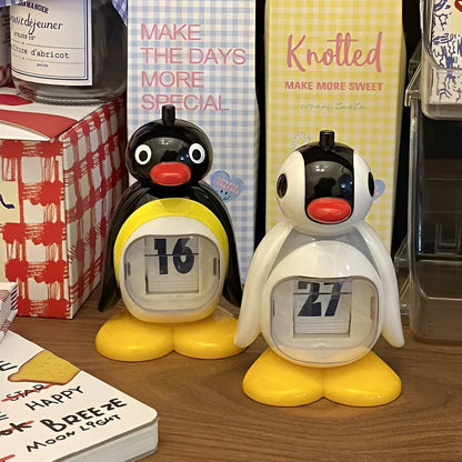 Penguin Perpetual Desk Calendar Flip Date Block Cute Office Home Decor