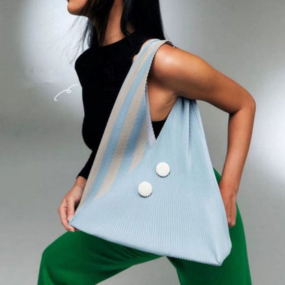 Pleated Tote Bag Triangle Shape Spacious Interior Button Closure