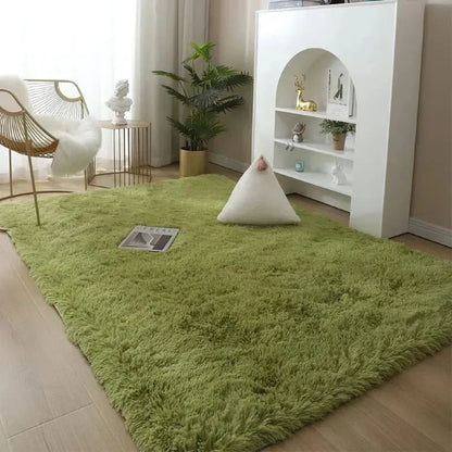 Plush Area Rug Solid Colour Soft Microfiber Non Slip Living Room Bedroom Carpet