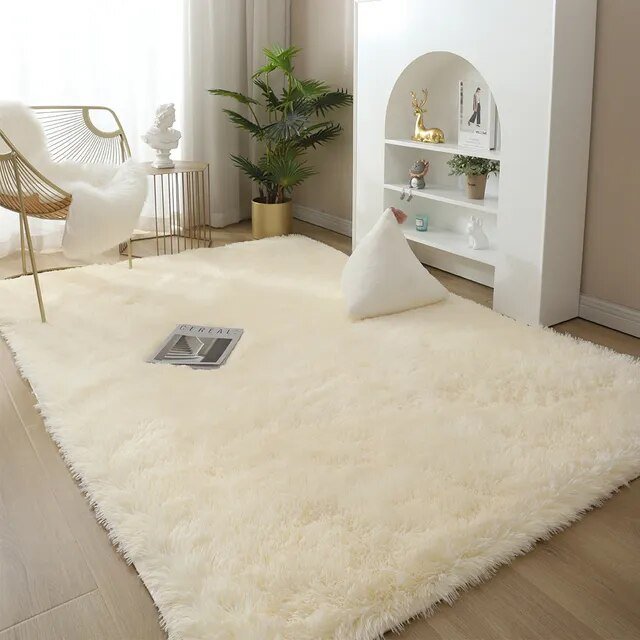 Plush Area Rug Solid Colour Soft Microfiber Non Slip Living Room Bedroom Carpet