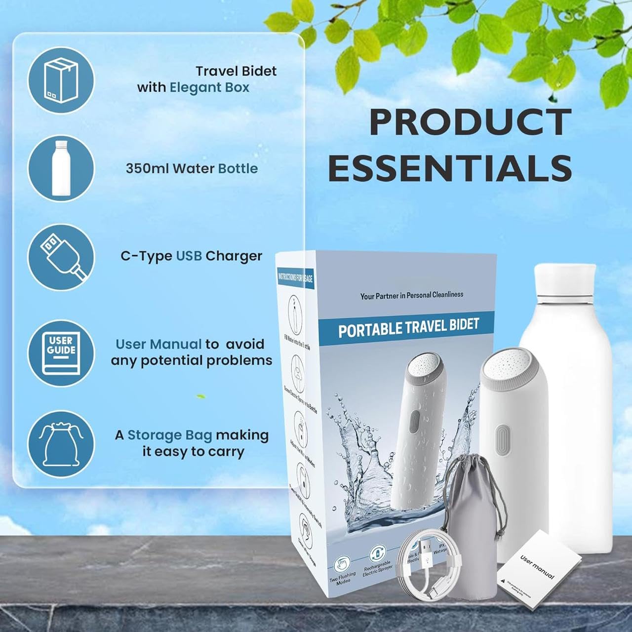 Portable Electric Bidet Sprayer Rechargeable Personal Hygiene Cleaner