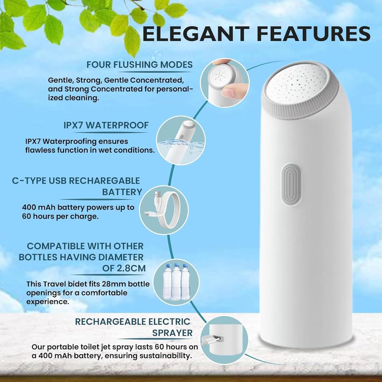 Portable Electric Bidet Sprayer Rechargeable Personal Hygiene Cleaner