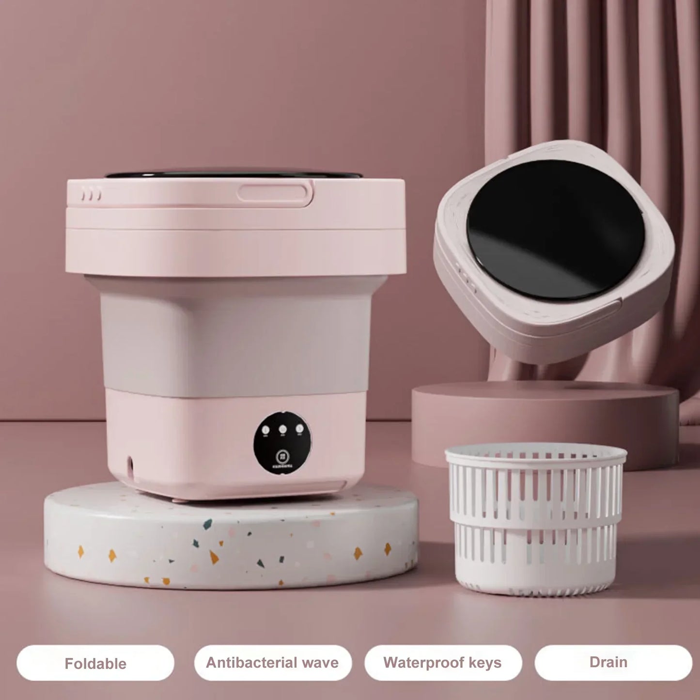 Portable Mini Washing Machine Foldable Compact Laundry Washer Travel Apartment Dorm