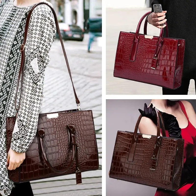 Premium Crocodile Pattern Women's Handbag Vegan Leather Shoulder Bag