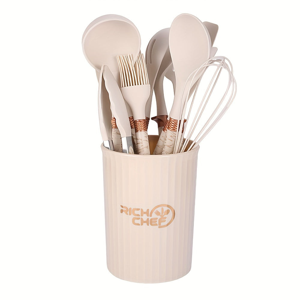 Premium Silicone Kitchen Utensil Set with Wooden Handles Non-Stick Heat Resistant