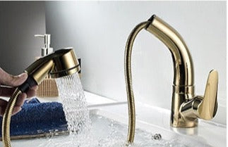 Pull Out Bathroom Faucet Brass Mixer Tap Adjustable Spray Modern Sink Fixture