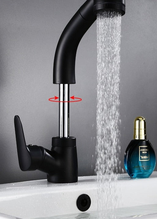 Pull Out Bathroom Faucet Brass Mixer Tap Adjustable Spray Modern Sink Fixture