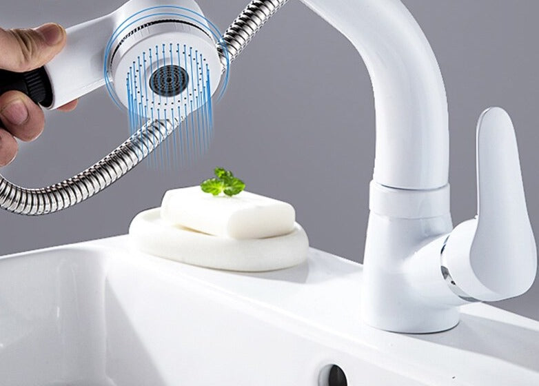 Pull Out Bathroom Faucet Brass Mixer Tap Adjustable Spray Modern Sink Fixture