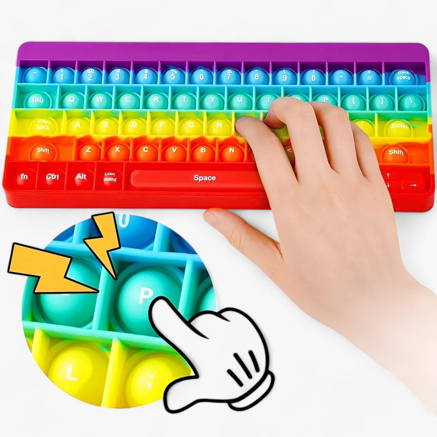 Rainbow Fidget Keyboard Stress Relief Sensory Toy Anti Anxiety Click Toy for Kids Adults Classroom Home Travel