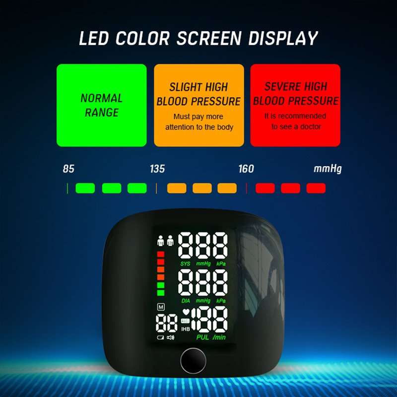 Rechargeable Wrist Blood Pressure Monitor Voice Guidance LCD Display