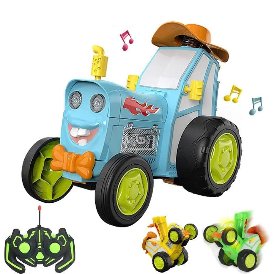 Remote Control Jumping Stunt Tractor Car with Lights Music and 360 Degree Spin Action
