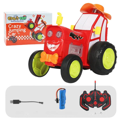 Remote Control Jumping Stunt Tractor Car with Lights Music and 360 Degree Spin Action