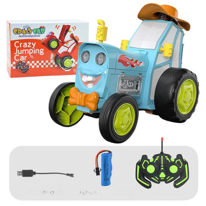 Remote Control Jumping Stunt Tractor Car with Lights Music and 360 Degree Spin Action
