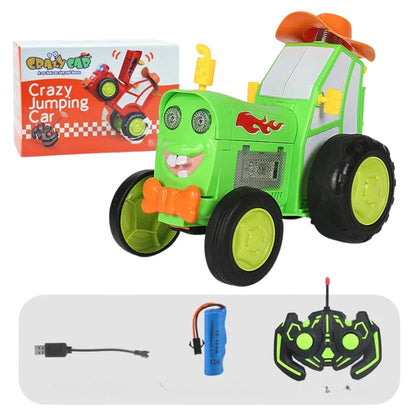 Remote Control Jumping Stunt Tractor Car with Lights Music and 360 Degree Spin Action