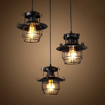 Retro Industrial Pendant Light Vintage Black Hanging Ceiling Lamp