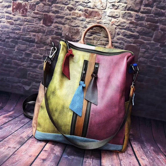 Retro Leather Women's Handbag Genuine Leather Shoulder Backpack Vintage Style