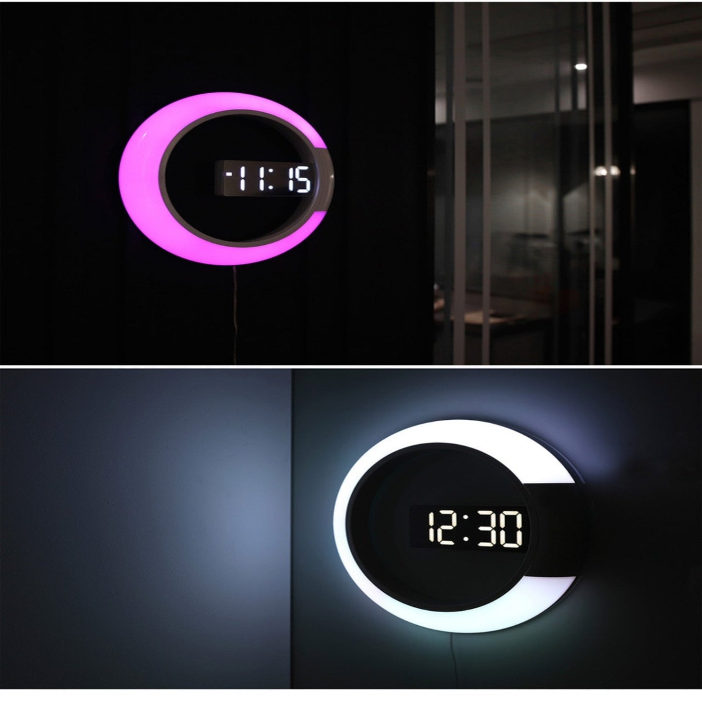 RingLite Elegant LED Ring Wall Clock Modern Digital Clock with Ambient Lighting