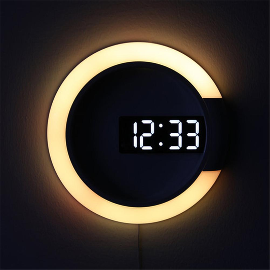 RingLite Elegant LED Ring Wall Clock Modern Digital Clock with Ambient Lighting
