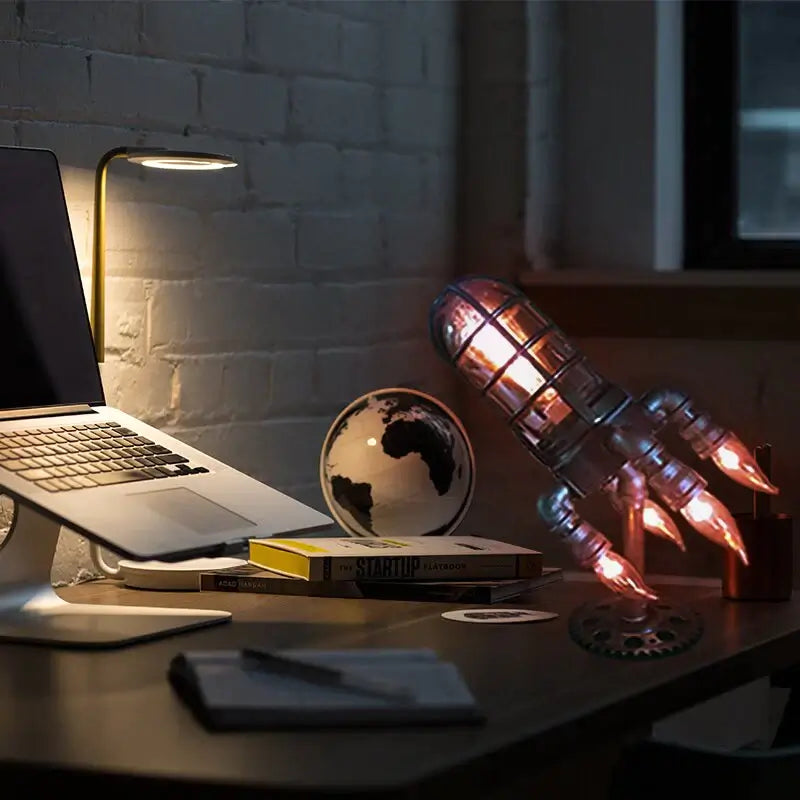Rocket Lamp Handmade Industrial Vintage Table Lamp with Edison Bulb