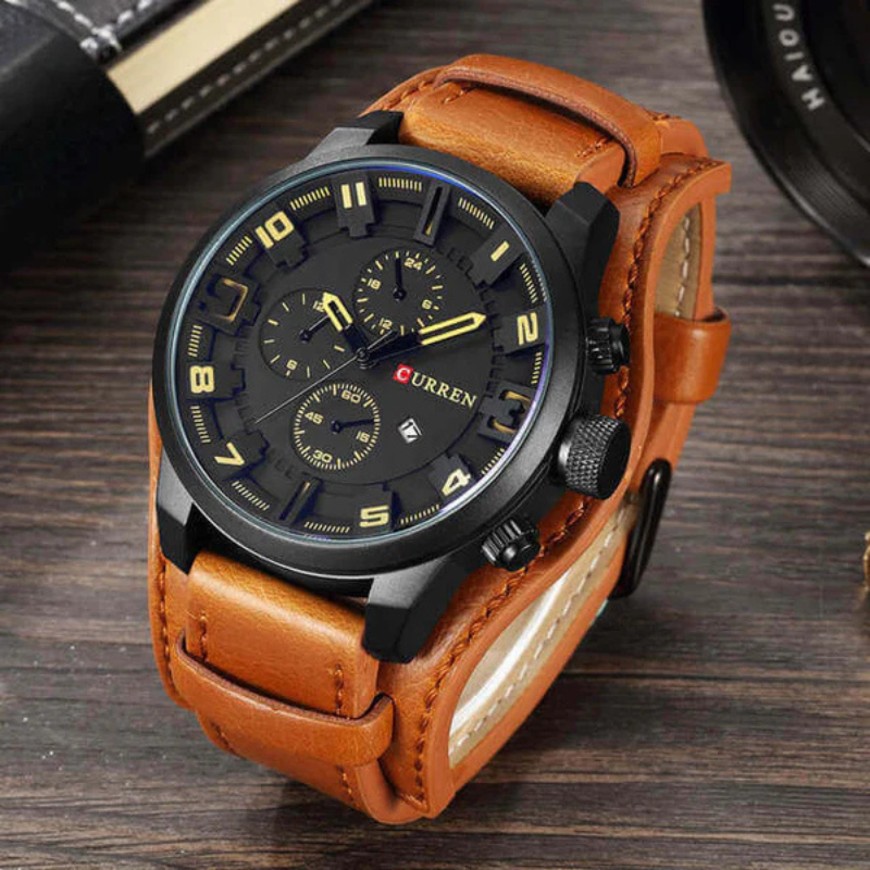 Round Dial Quartz Watch Men's Classic Stopwatch Water-Resistant Shock-Resistant Wristwatch