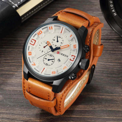 Round Dial Quartz Watch Men's Classic Stopwatch Water-Resistant Shock-Resistant Wristwatch