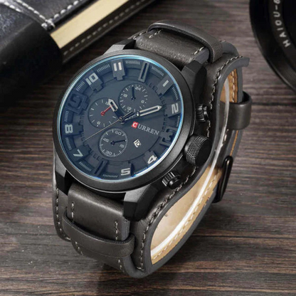 Round Dial Quartz Watch Men's Classic Stopwatch Water-Resistant Shock-Resistant Wristwatch