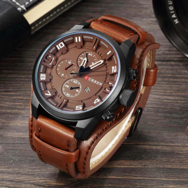 Round Dial Quartz Watch Men's Classic Stopwatch Water-Resistant Shock-Resistant Wristwatch