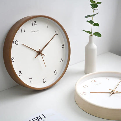 Silent Round Wall Clock Clear Glass Minimalist Wooden Wall Clock Non Ticking Modern Home Clock
