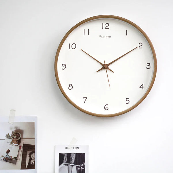 Silent Round Wall Clock Clear Glass Minimalist Wooden Wall Clock Non Ticking Modern Home Clock