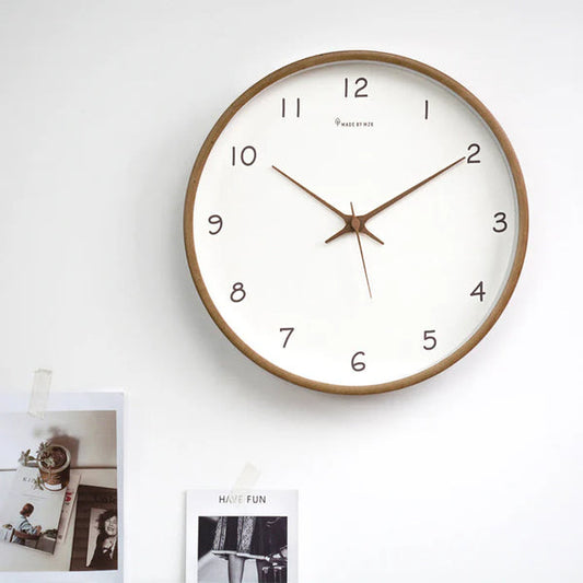 Silent Round Wall Clock Clear Glass Minimalist Wooden Wall Clock Non Ticking Modern Home Clock