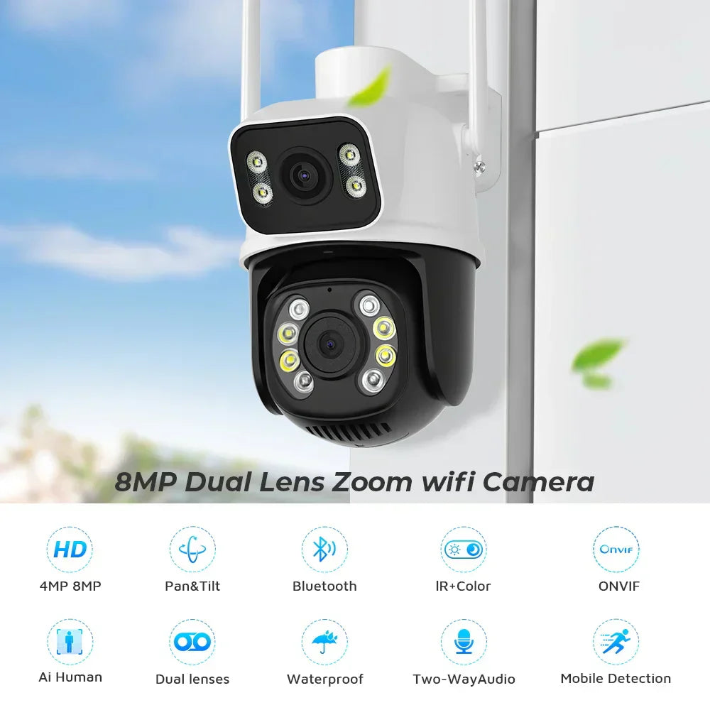 Smart Dual Lens Security Camera Night Vision, Motion Detection, Indoor & Outdoor Surveillance